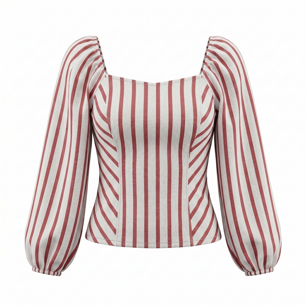 New York & Company Soho‎ Jeans Blouse M Red White Striped Puff Sleeve Coastal